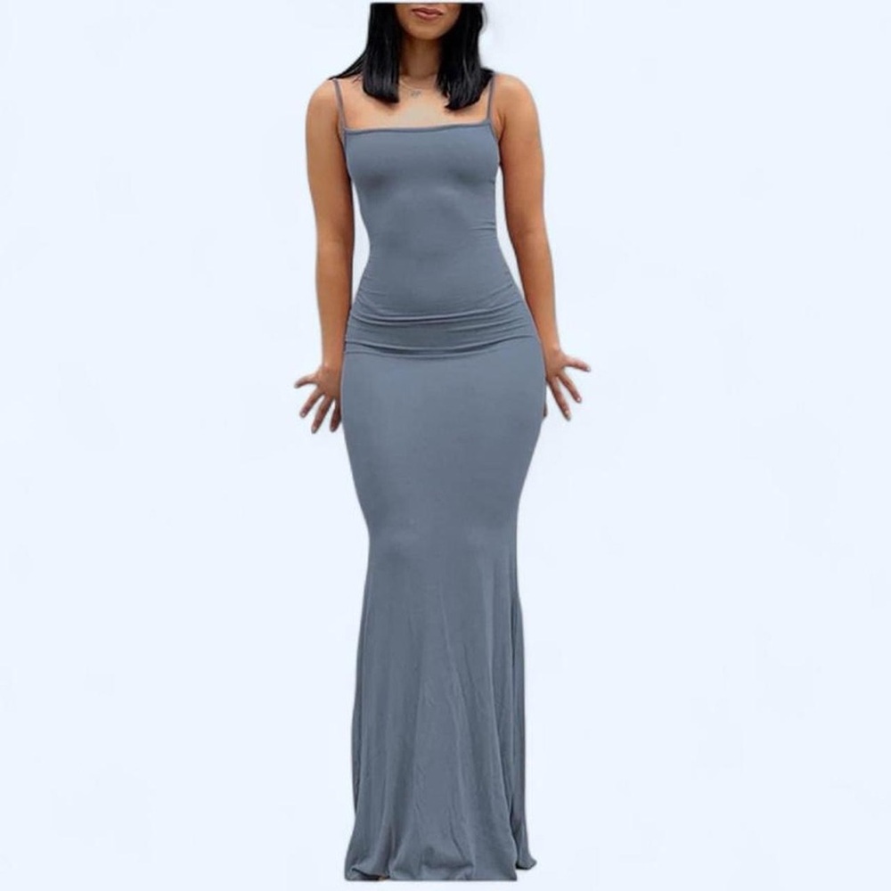 Dusty Blue Small Maxi Dress with Spaghetti Straps
